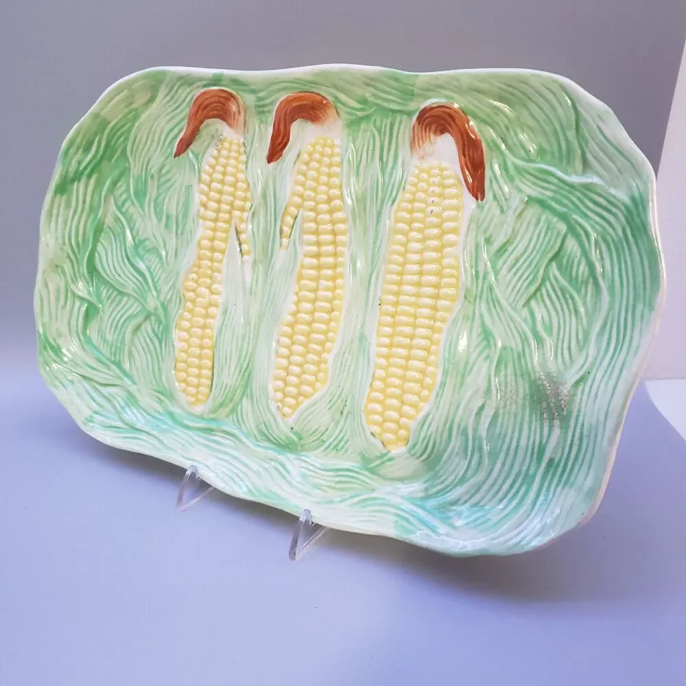Vintage Corn on the Cob Platter & 3 Plates Ceramic Veggie MCM The Kinade Japan